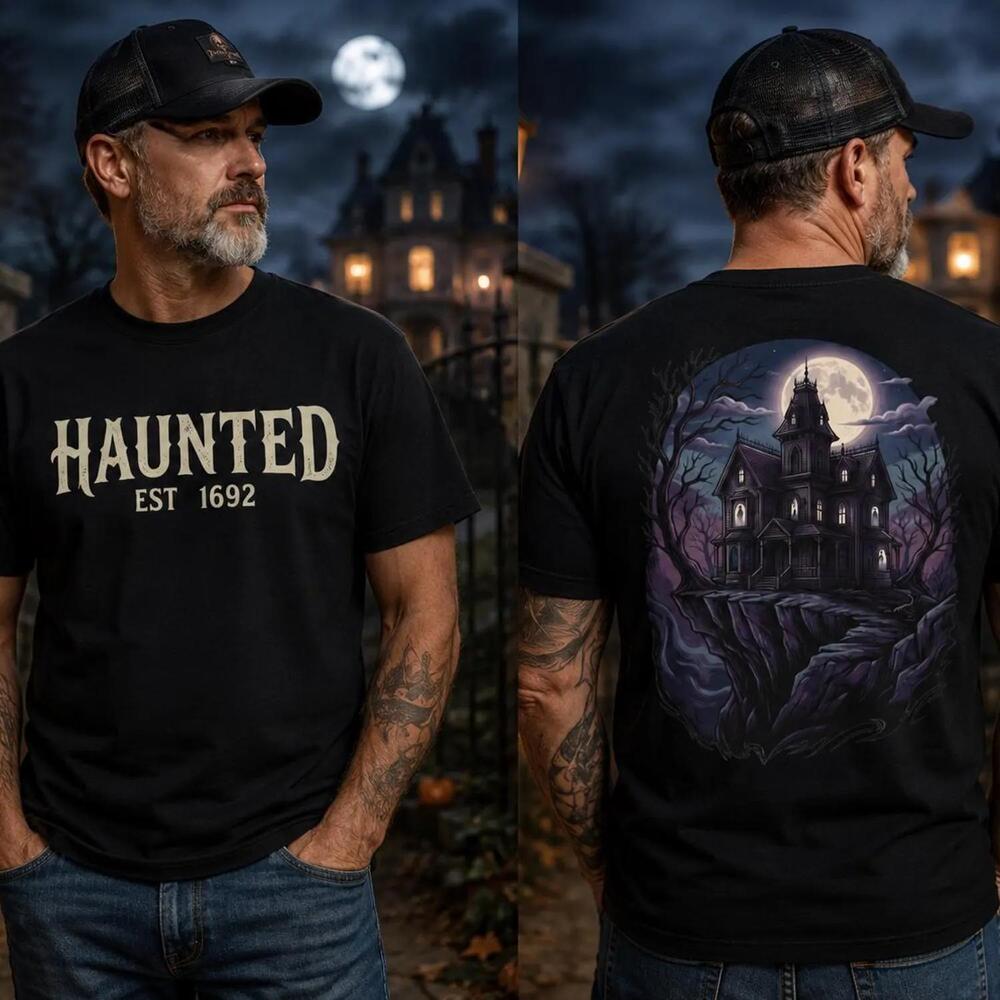 Haunted House Halloween Shirt Gothic Horror T-Shirt Haunted 1692 Graphic 2 Sided